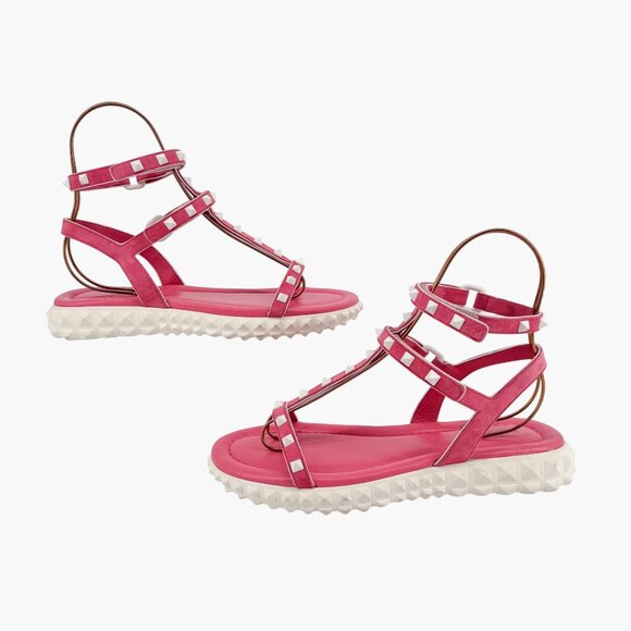 Valentino Free Rockstud Gladiator Sandals Pink Suede Size 39 US 9 Women Dad - Picture 8 of 15
